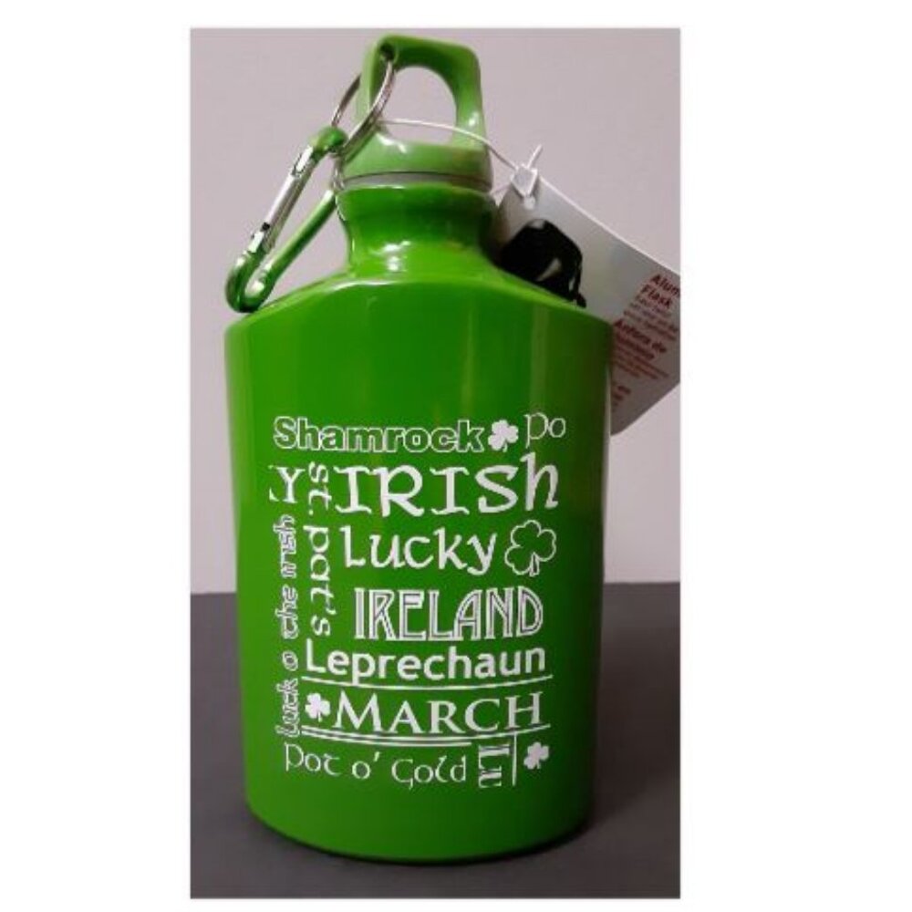 ☘️ IRISH Whiskey FLASK Aluminum Shamrock St. Patricks Paddy's Hip Clip NEW ☘️